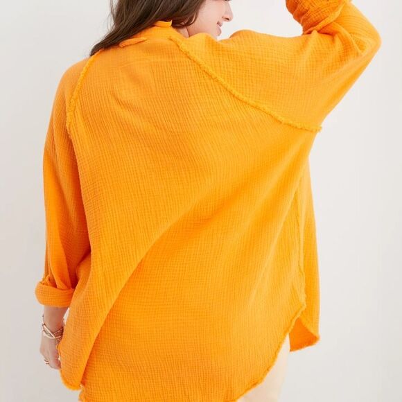 NWT Women’s M aerie Gauzy Pool to Party Coverup Simply Orange Oversized‎ Relaxed - Picture 2 of 16